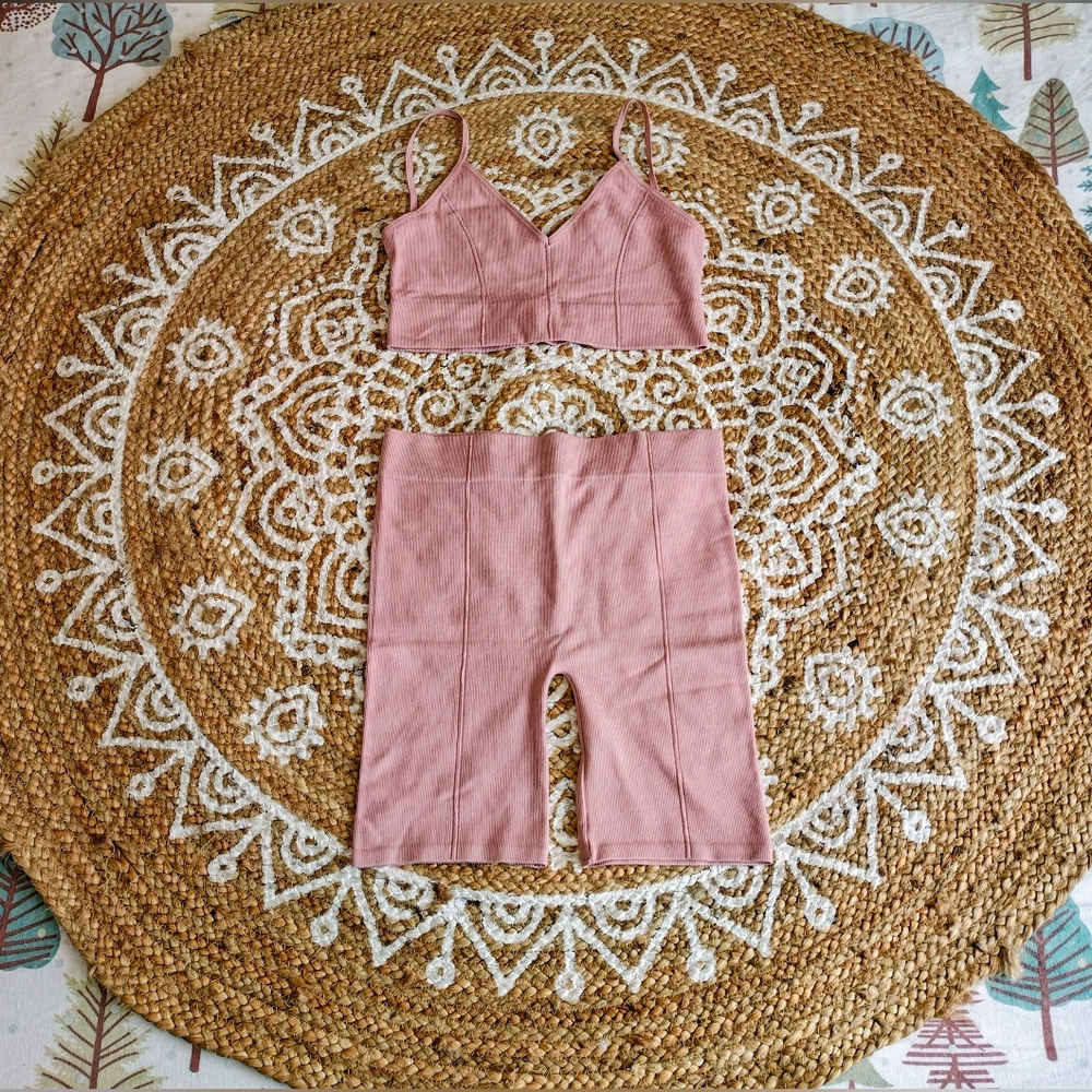 NWOT Pink Two-Piece Biker Set